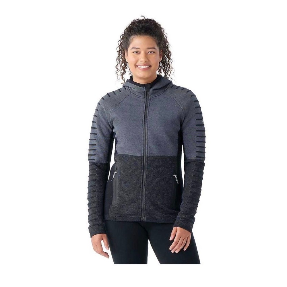 Smartwool Intraknit Merino Wool Full‎ Zip Hoodie Jacket Gray Black Womens Small